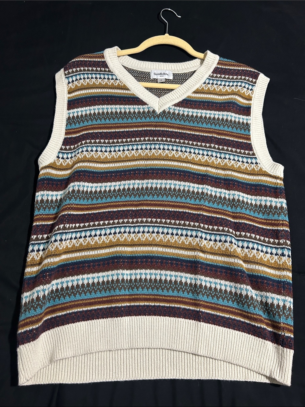 Goodfellow & Co Cream Multicolor Fair Isle V‑Neck Sweater Vest